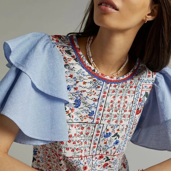 LET ME BE by ANTHROPOLOGIE Flutter Sleeve Top in Blue - Picture 3 of 10